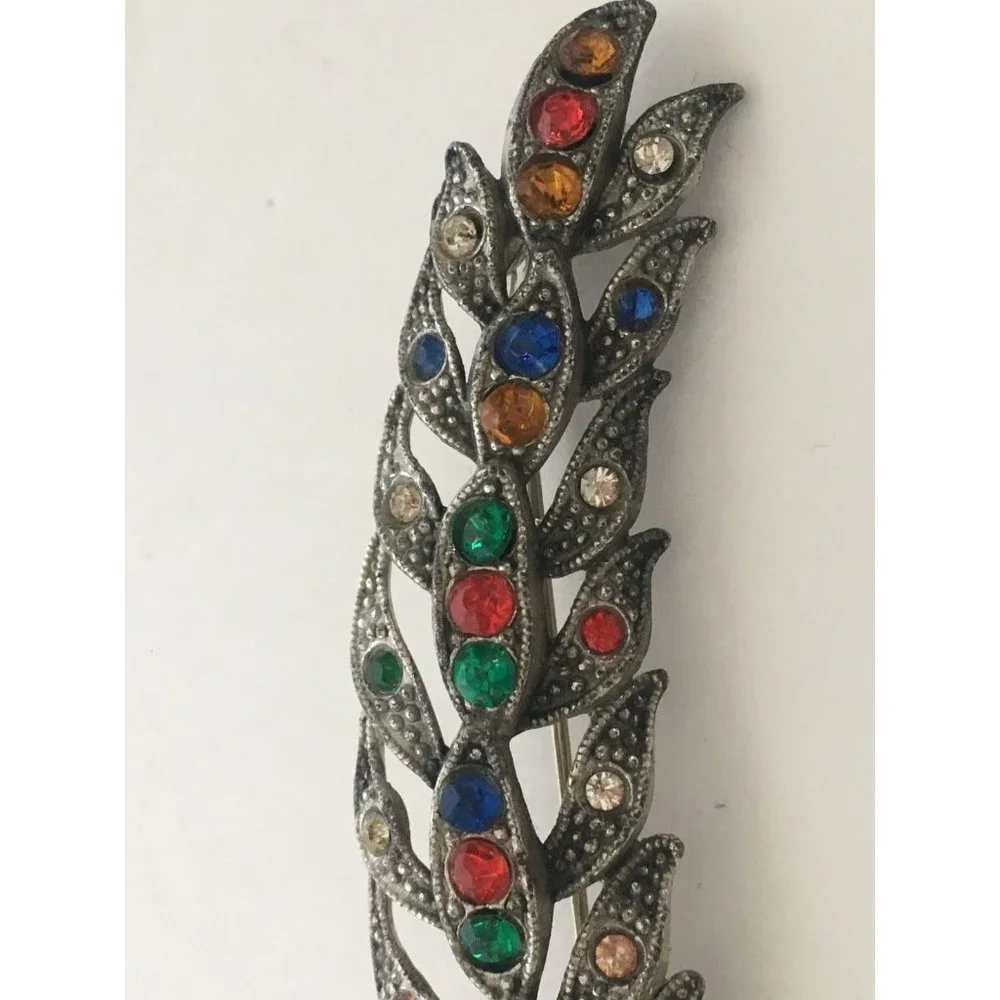 Little Nemo Feather Colored Rhinestone Brooch Pin Art Nouveau Vtg Jewelry Signed - Picture 4 of 9